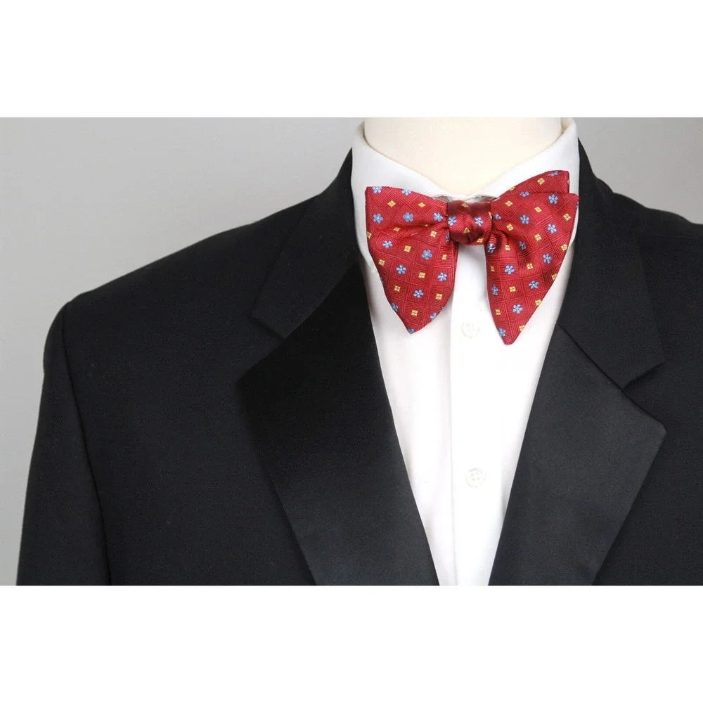 Men's Self-Tied Big‎ Butterfly Bow Tie Red Ornamental Pattern S717